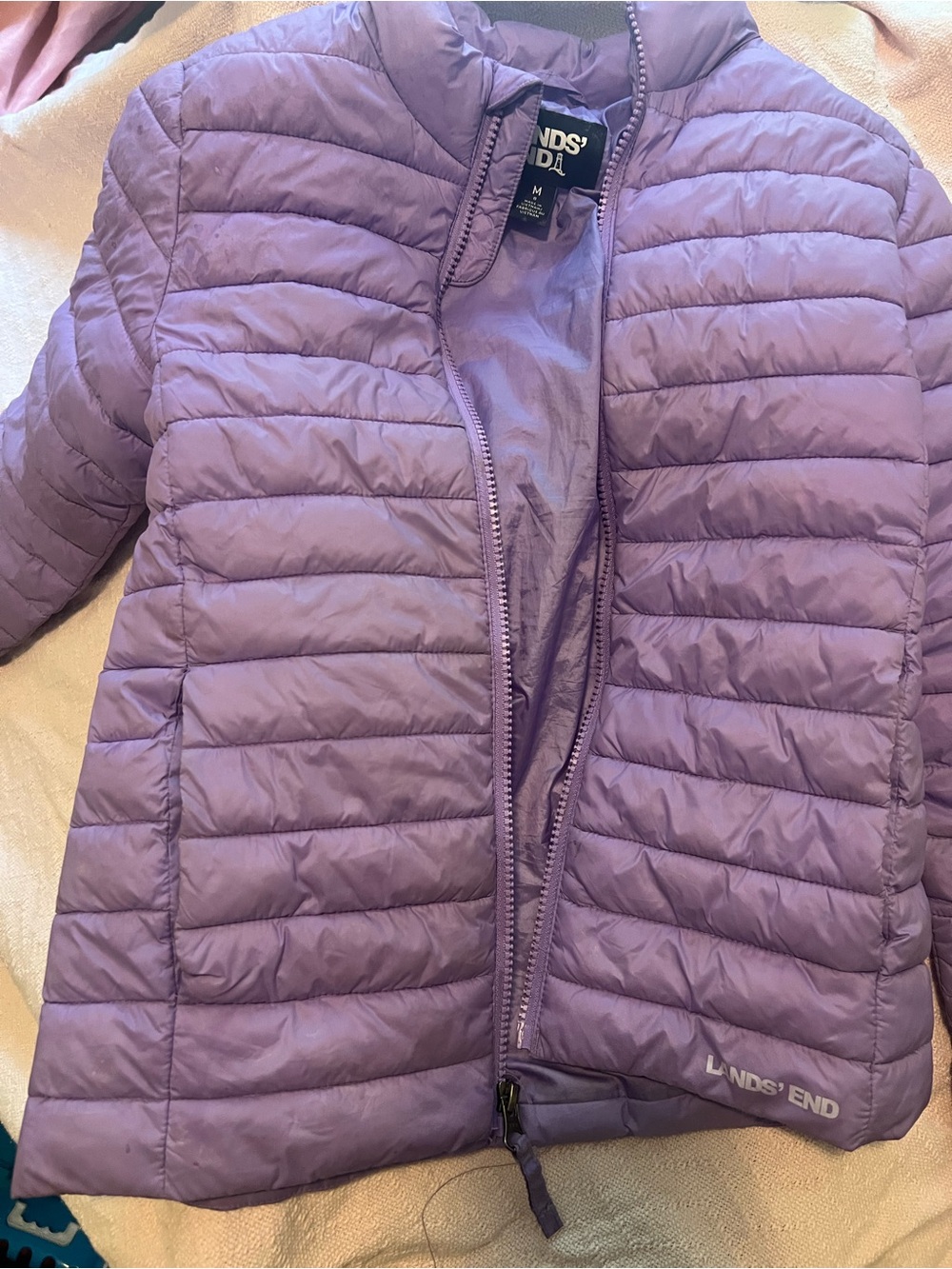 Lands' End Girls 8- M Lightweight Quilted Puffer Jacket - Light Purple